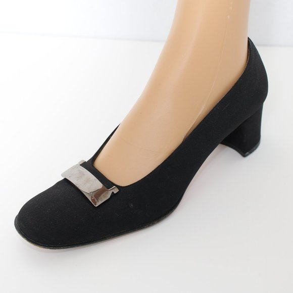 Salvatore Ferragamo Black Square Toe Fabric Pumps Sz 9 - Picture 8 of 9